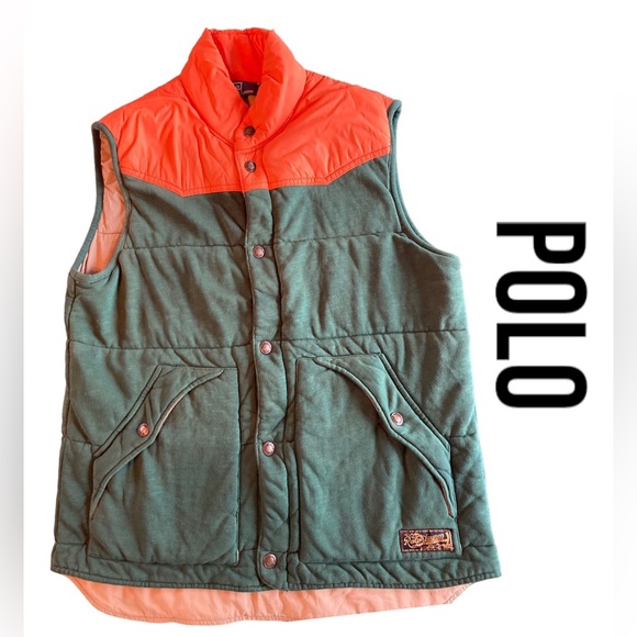 Polo by Ralph Lauren Men's Green and Orange Puffer Vest - Picture 1 of 8